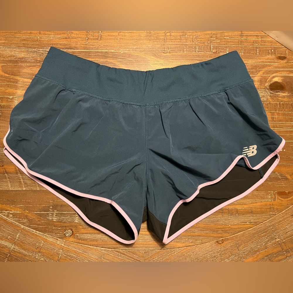 New Balance Athletic Shorts. Black, blue, and purple. Size large.